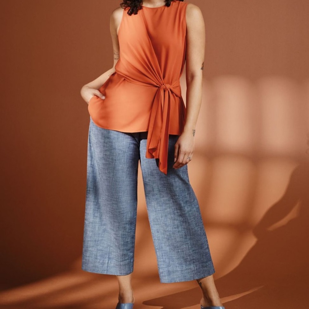 Chambray Wide Crop Pants